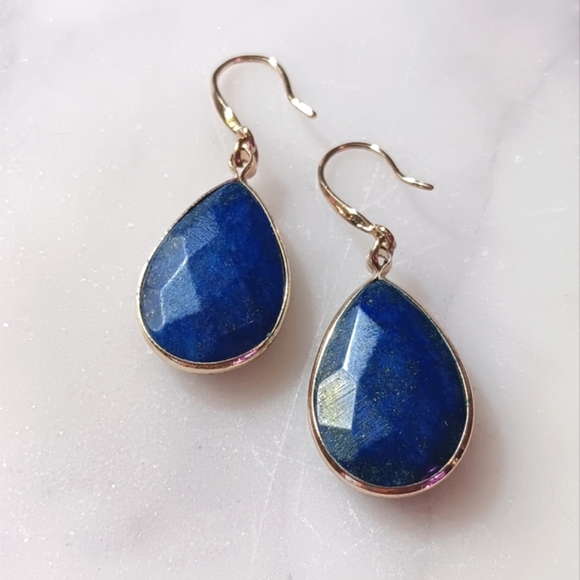 Cost Plus World Market Jewelry - Lapis Lazuli Earrings - World Market Blue Lapis Teardrop Earrings - Natural Gem